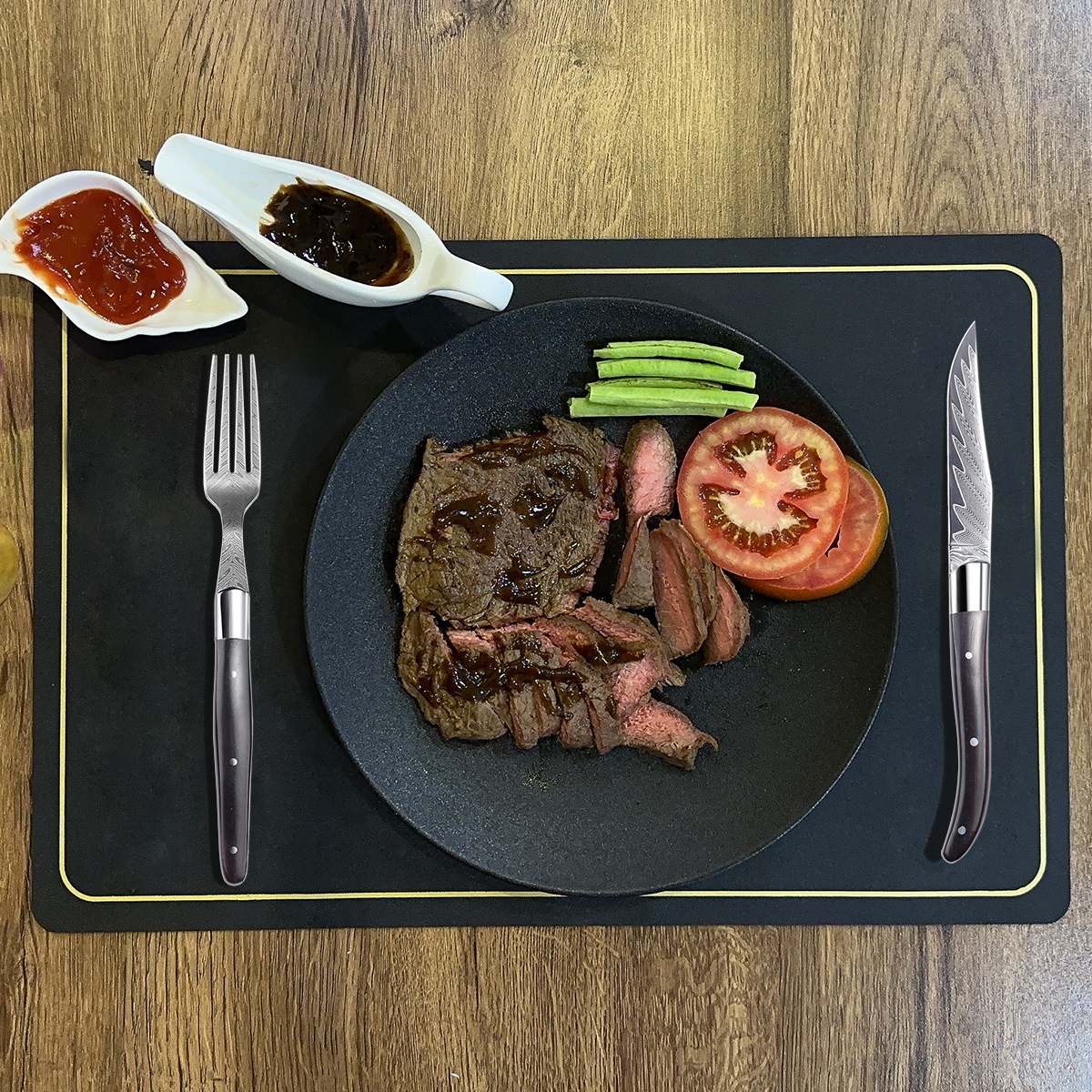 Homeful 6 pieces Damascus Dinner Knife and Fork
