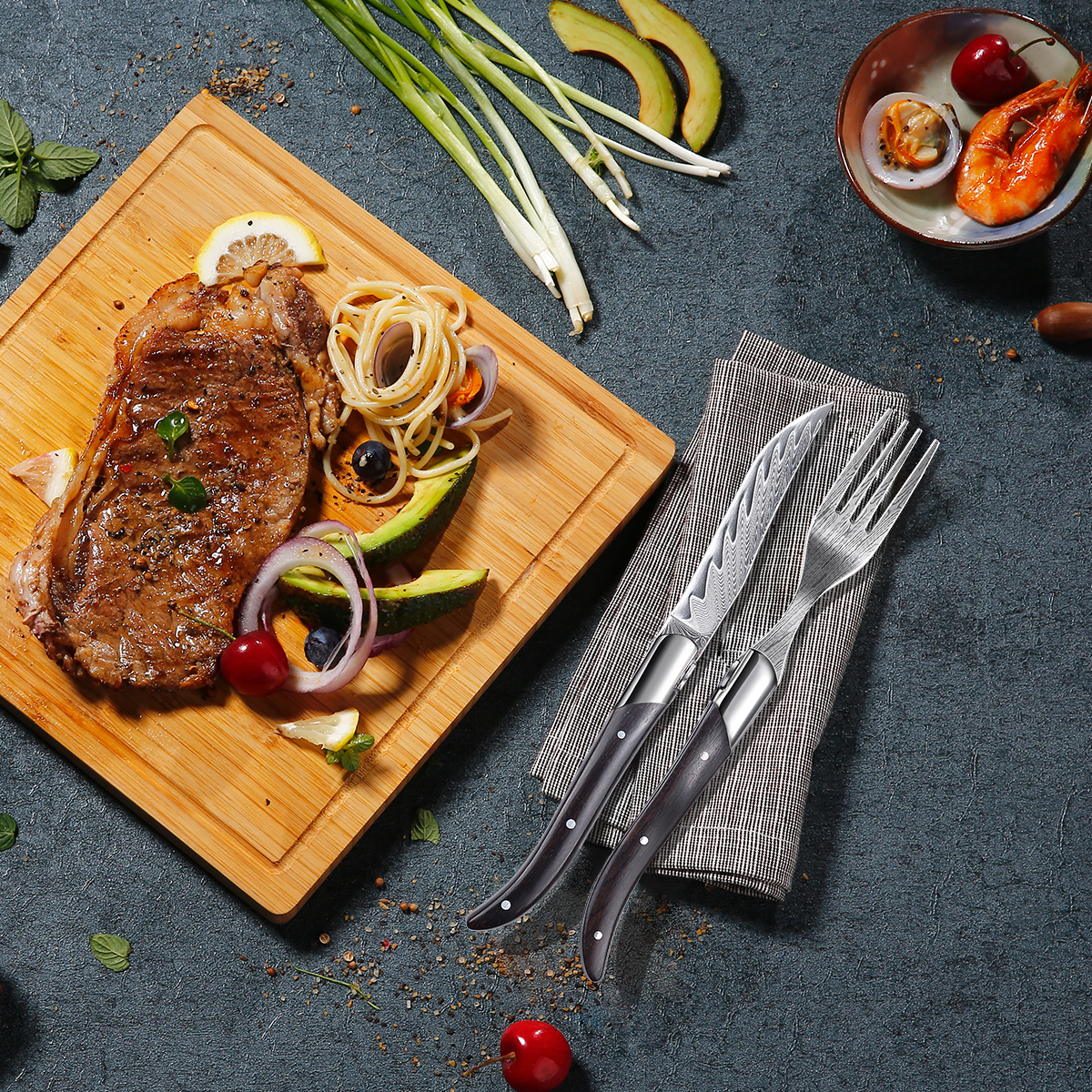 Homeful 4 Pieces Damacus Laguiole Flatware Set