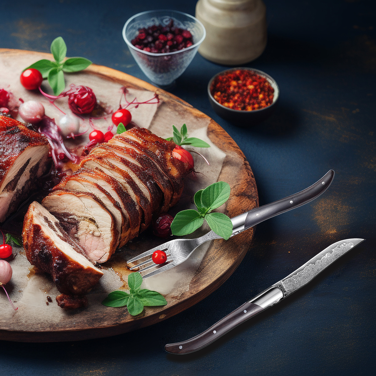 Homeful 6 pieces Damacus Steak Knife and Table Fork
