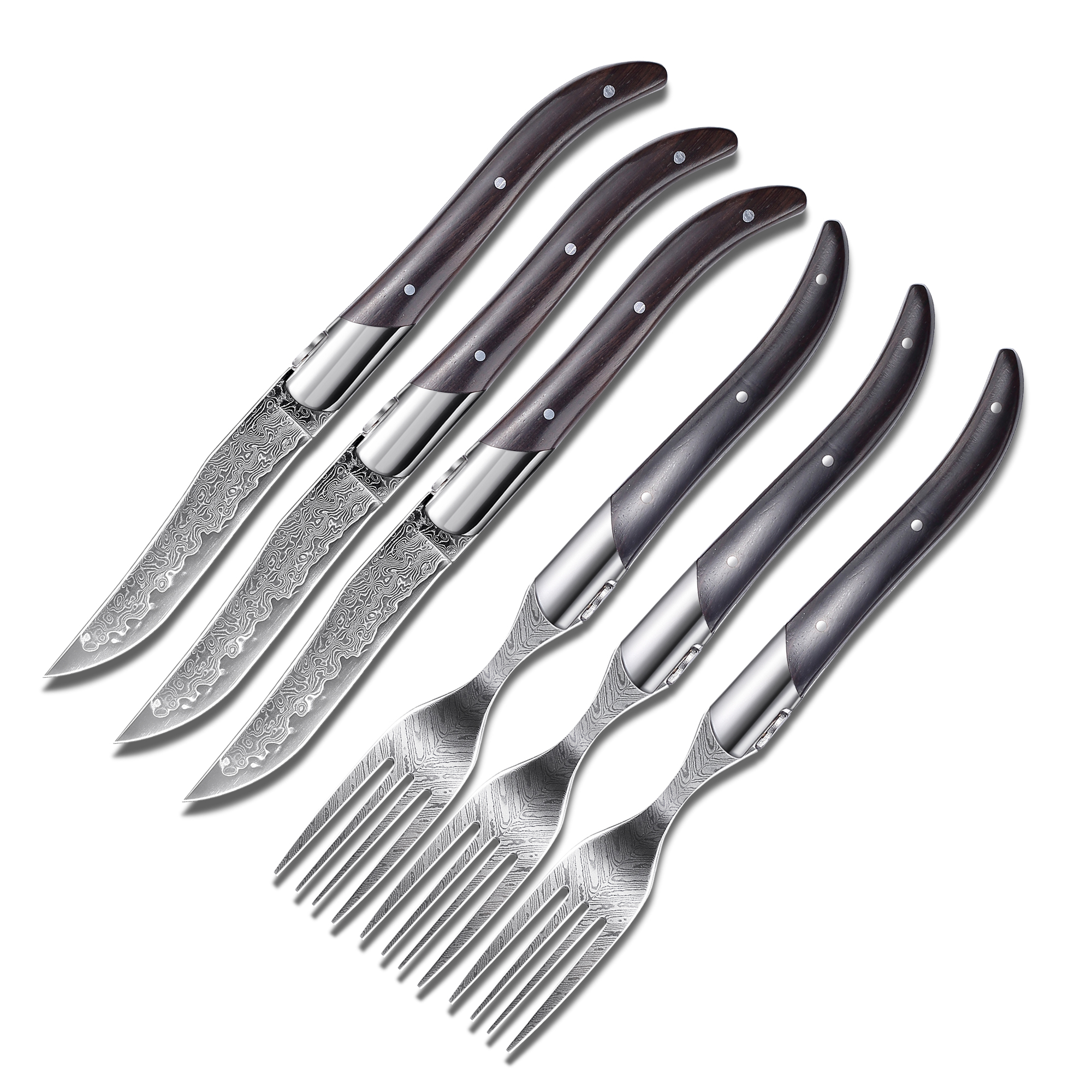 Homeful 6 pieces Damacus Steak Knife and Table Fork