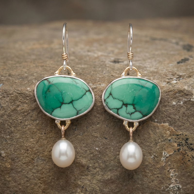 Vintage Turquoise Stone Pearl Earrings