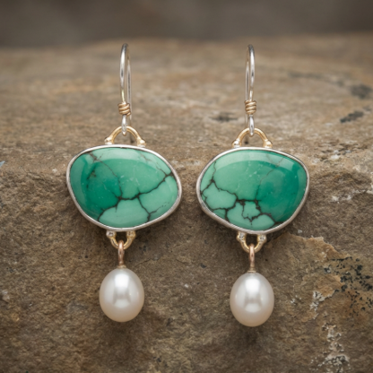 Vintage Turquoise Stone Pearl Earrings