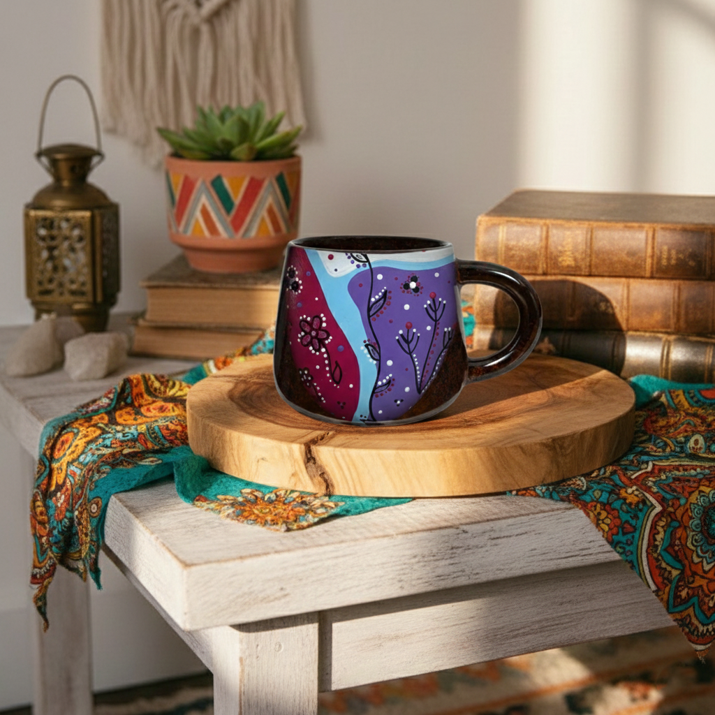 【Night Whisper】 Bohemian Hand-painted Style - Deep Purple Art Ceramic Mug