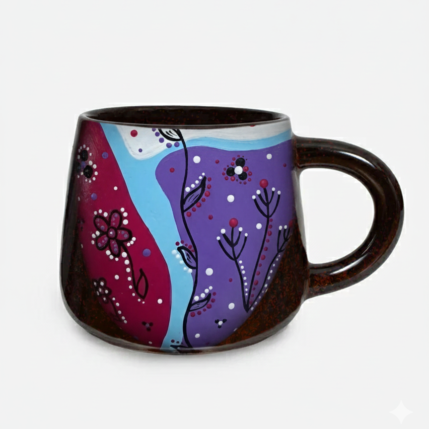【Night Whisper】 Bohemian Hand-painted Style - Deep Purple Art Ceramic Mug