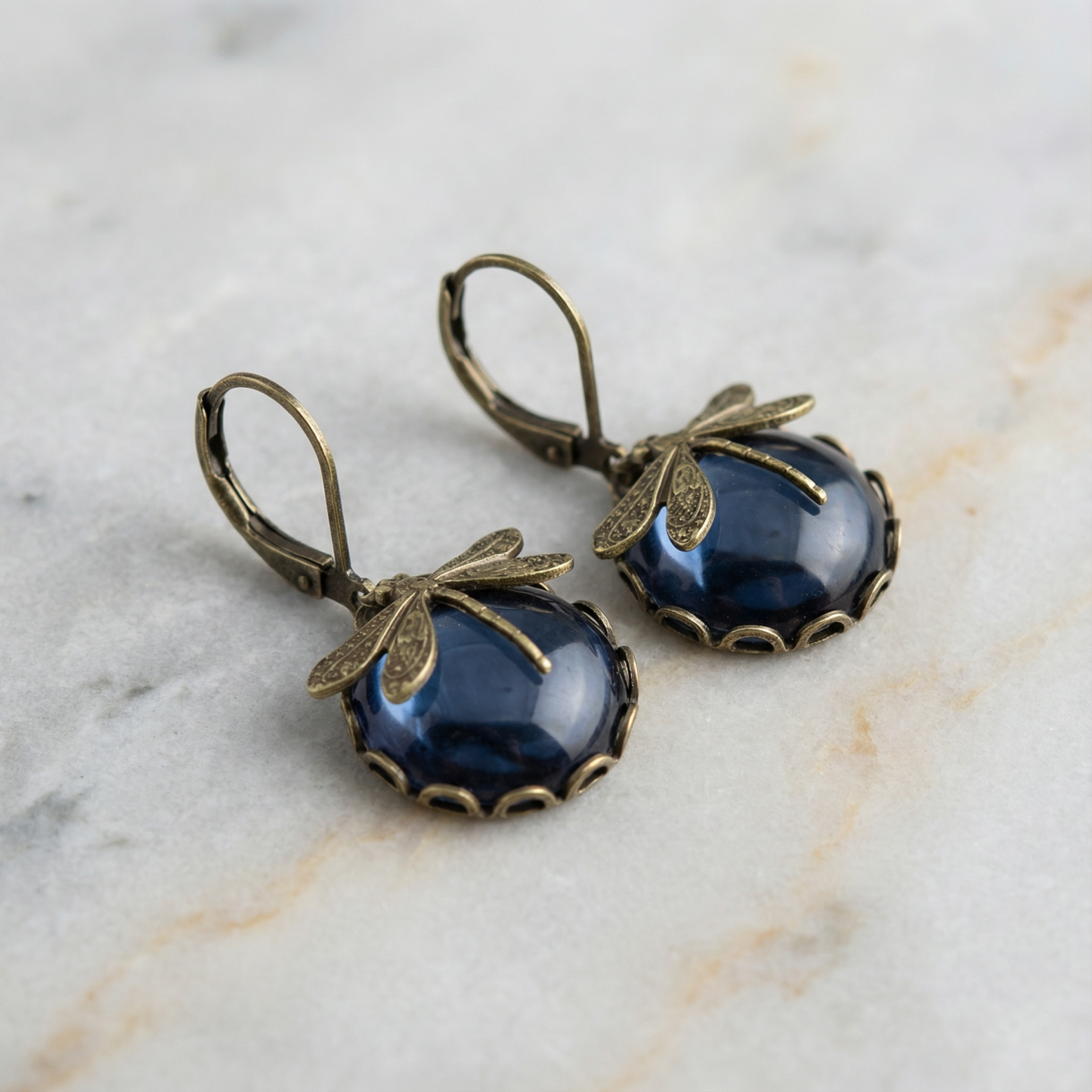 Spherical Dragonfly Earrings in Antique Gold