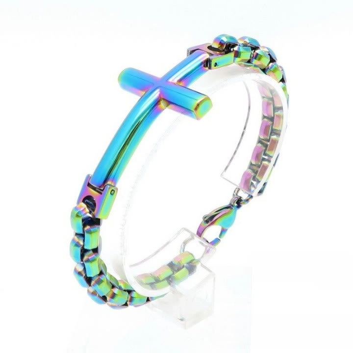 FREE Today: Multicolor Minimalist Cross Bracelet with Sleek Lines and Faithful Soul