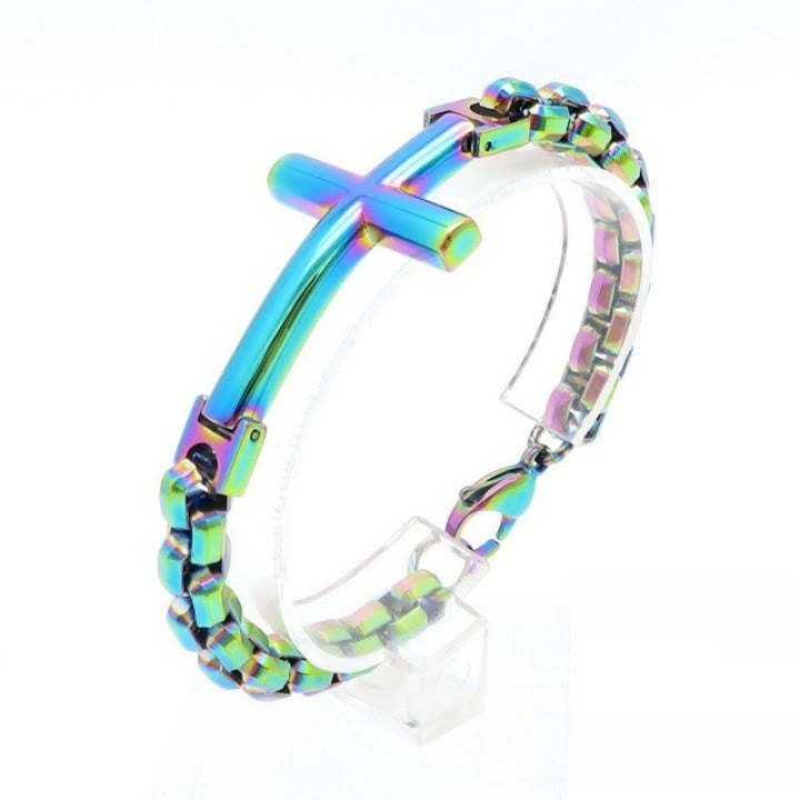 FREE Today: Multicolor Minimalist Cross Bracelet with Sleek Lines and Faithful Soul