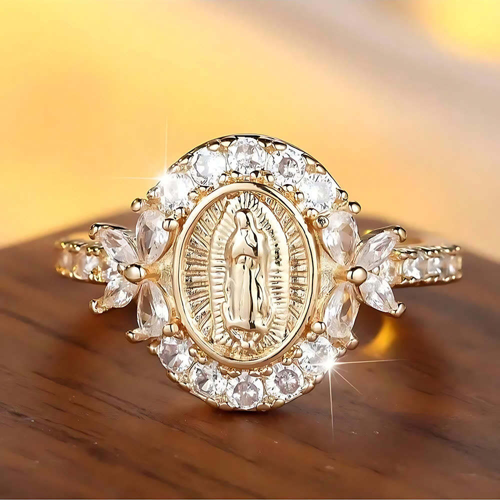 FREE Today: Elegant Virgin Mary Emblem Ring: Sacred Detail for Daily Devotion