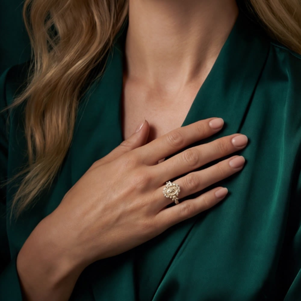 FREE Today: Elegant Virgin Mary Emblem Ring: Sacred Detail for Daily Devotion