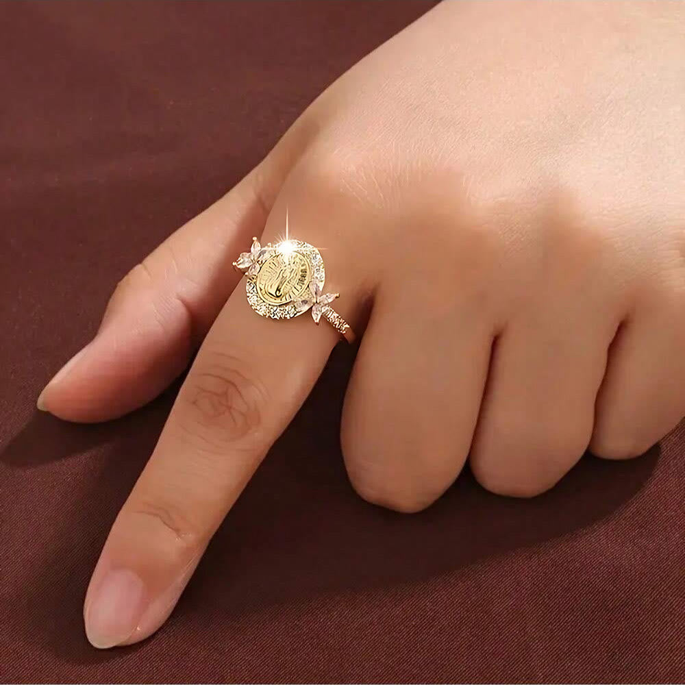 FREE Today: Elegant Virgin Mary Emblem Ring: Sacred Detail for Daily Devotion