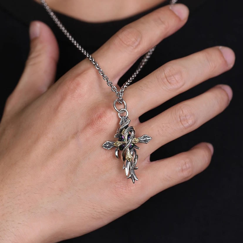  Ornate Scrollwork Cross Necklace Two-Tone Design for Devout Daily Wear