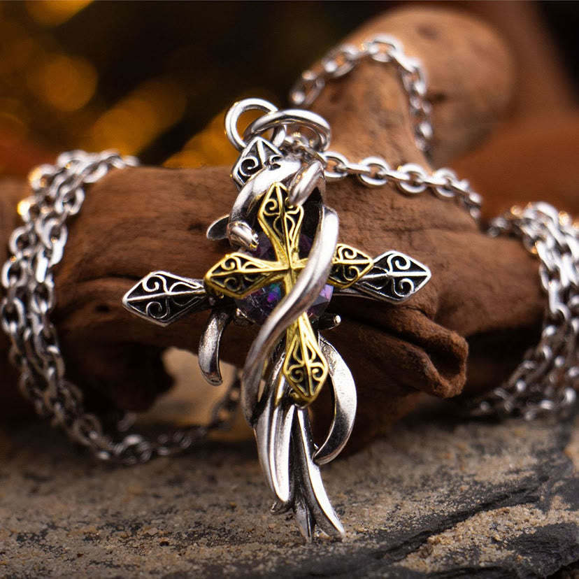 FREE Today: Ornate Scrollwork Cross Necklace: Two-Tone Design for Devout Daily Wear