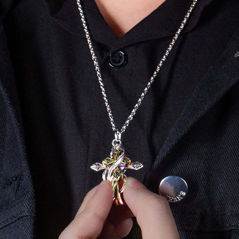  Ornate Scrollwork Cross Necklace Two-Tone Design for Devout Daily Wear