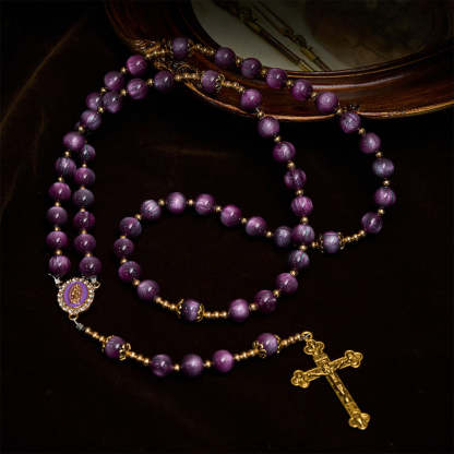  Canvas-Style Shimmery Purple Rosary with Our Lady Gilded Faith Devotion
