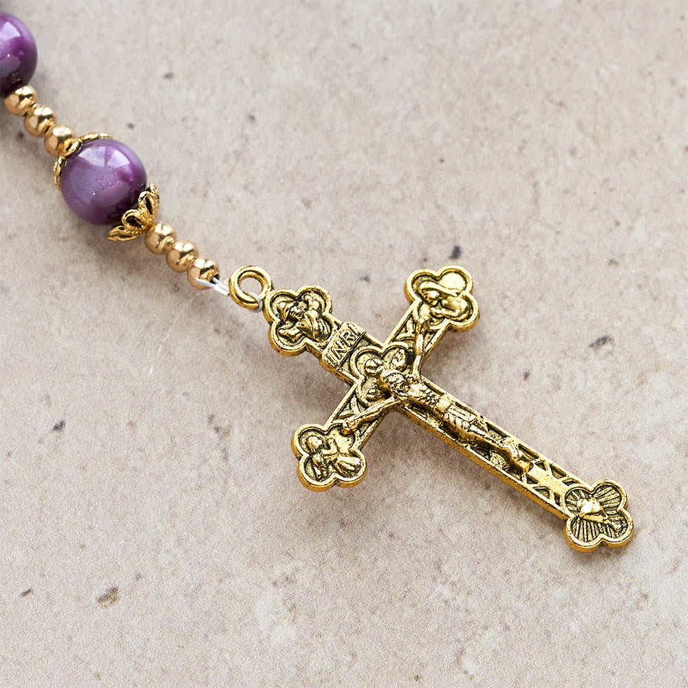  Canvas-Style Shimmery Purple Rosary with Our Lady Gilded Faith Devotion