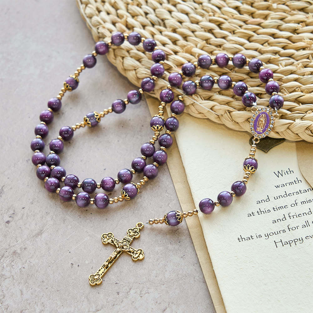  Canvas-Style Shimmery Purple Rosary with Our Lady Gilded Faith Devotion