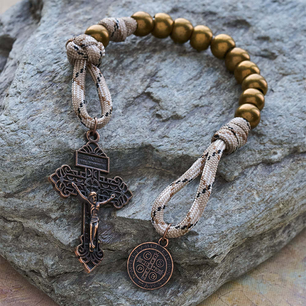  Rustic Faith Bronze Pocket Rosary with Copper St. Benedict & Crucifix