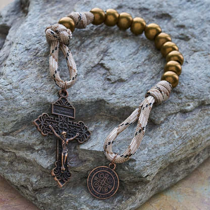  Rustic Faith Bronze Pocket Rosary with Copper St. Benedict & Crucifix