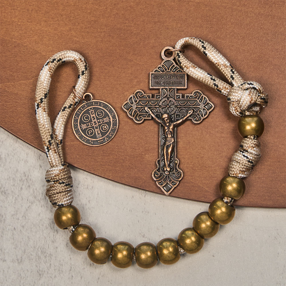  Rustic Faith Bronze Pocket Rosary with Copper St. Benedict & Crucifix