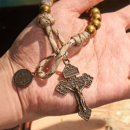  Rustic Faith Bronze Pocket Rosary with Copper St. Benedict & Crucifix