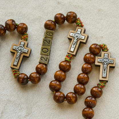 FREE Today: 2026 New Year Wooden Rosary: Colorful Cotton Cord Faith Design