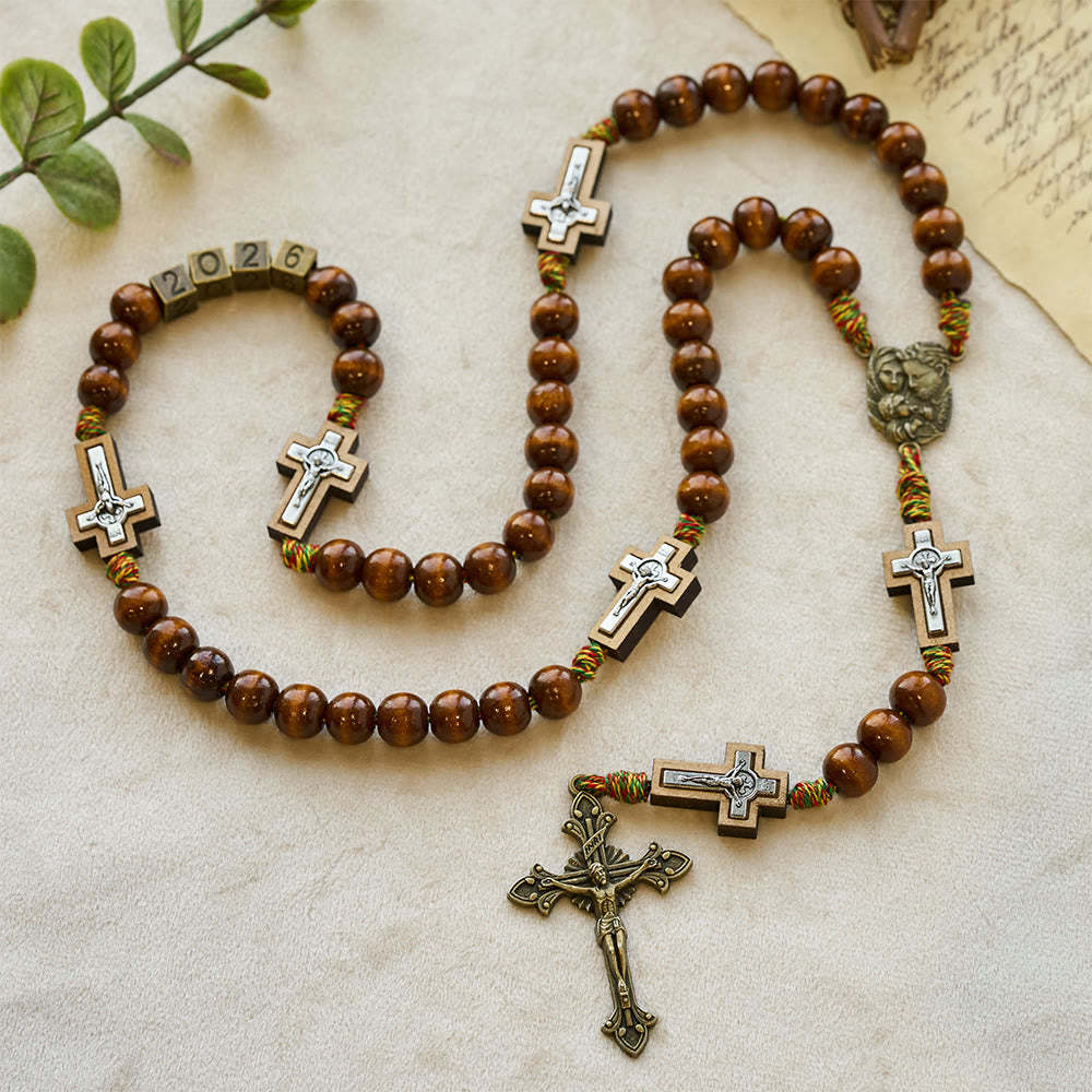 FREE Today: 2026 New Year Wooden Rosary: Colorful Cotton Cord Faith Design