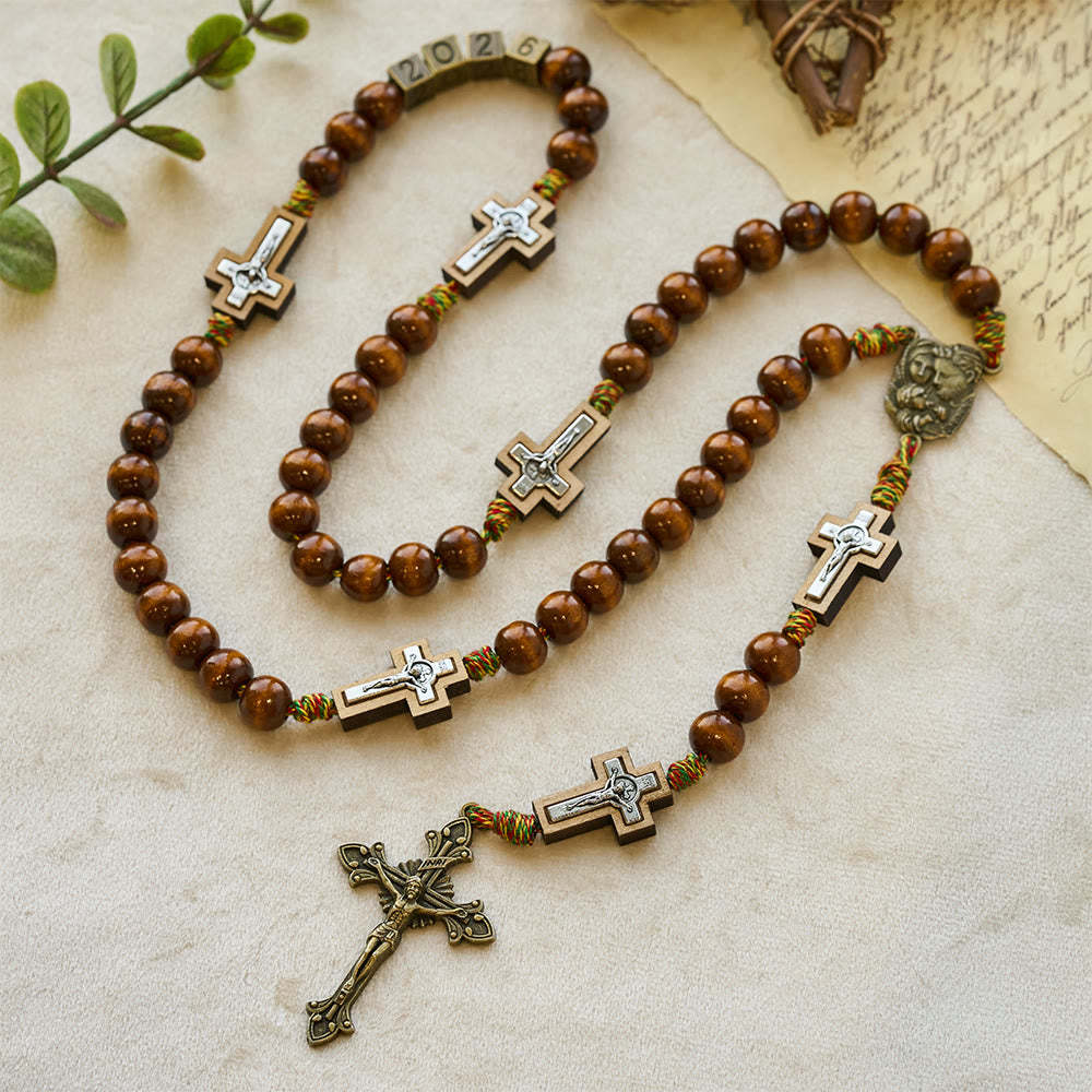 FREE Today: 2026 New Year Wooden Rosary: Colorful Cotton Cord Faith Design