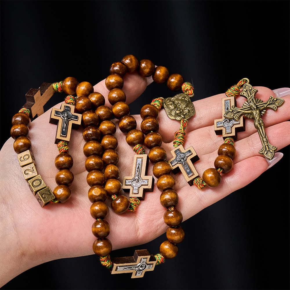 FREE Today: 2026 New Year Wooden Rosary: Colorful Cotton Cord Faith Design