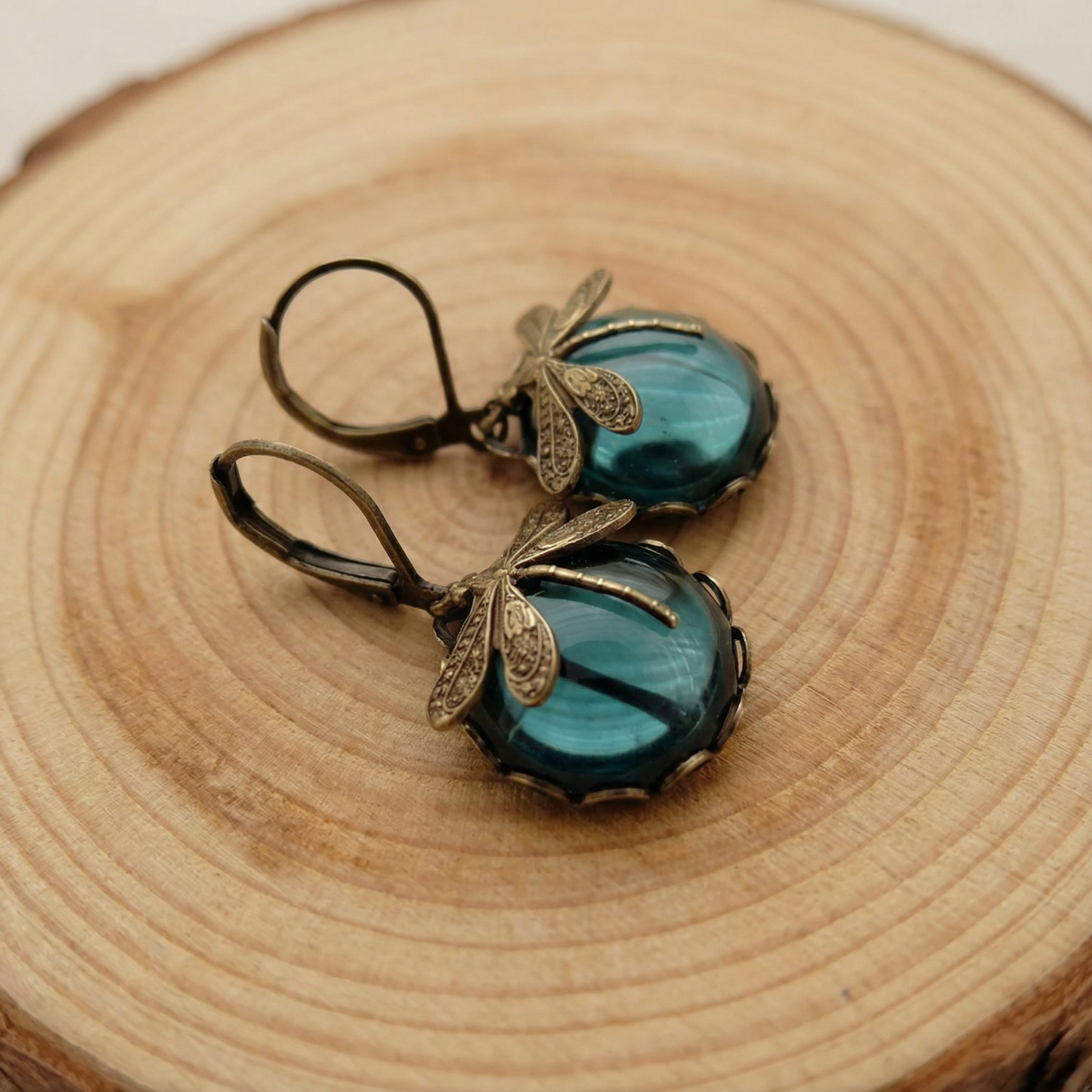 Spherical Dragonfly Earrings in Antique Gold