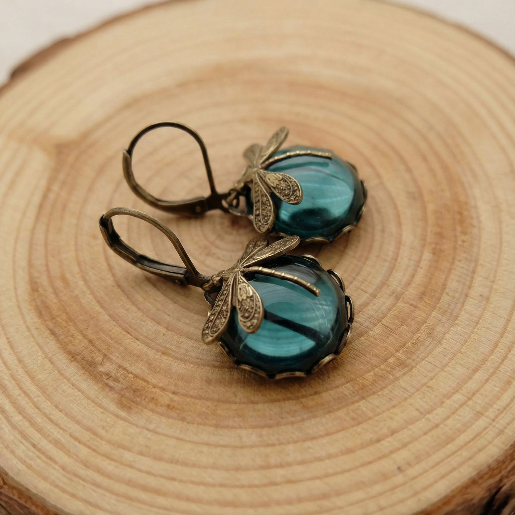 Spherical Dragonfly Earrings in Antique Gold