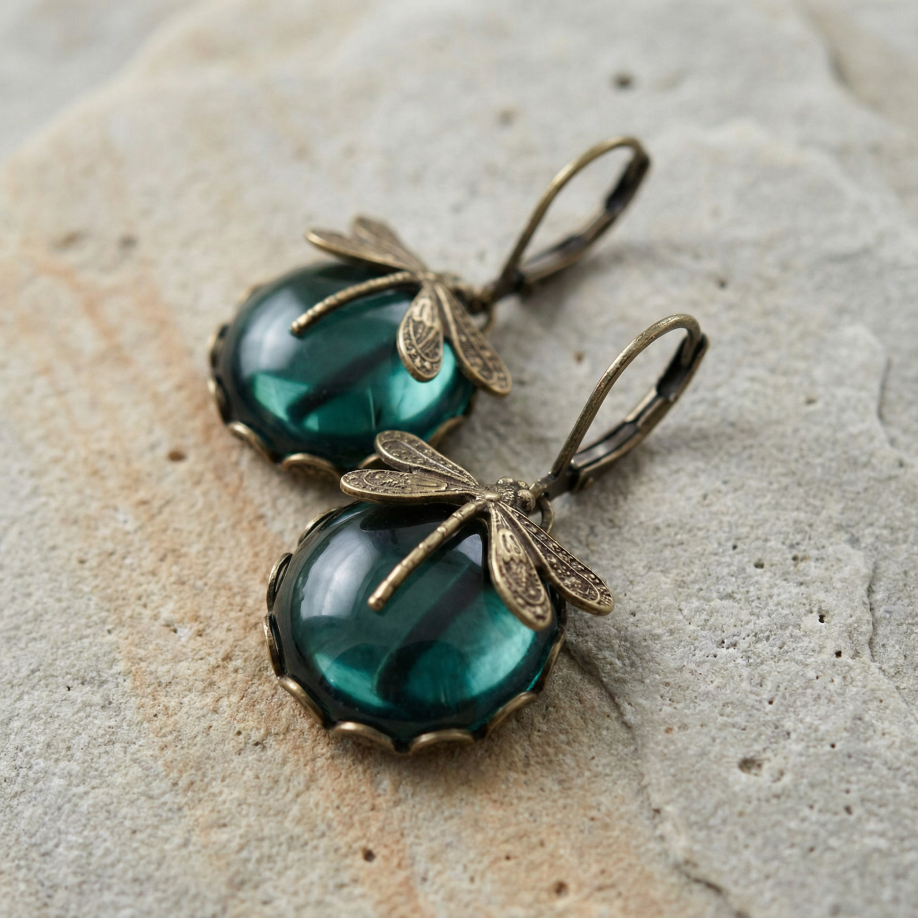 Spherical Dragonfly Earrings in Antique Gold