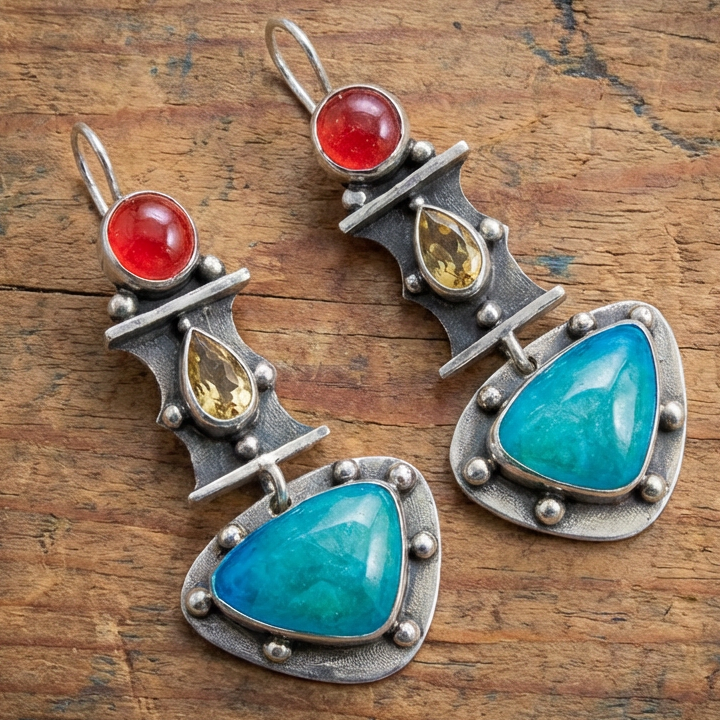 Vintage Water Drop Blue Zircon Earrings