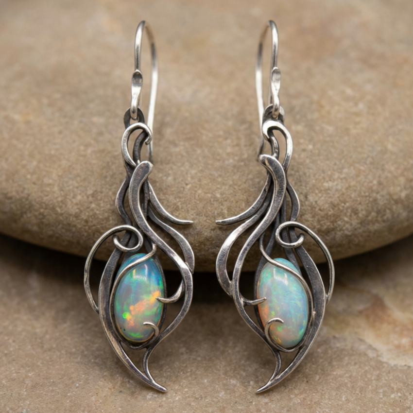 Vintage Blue Opal Silver Earrings