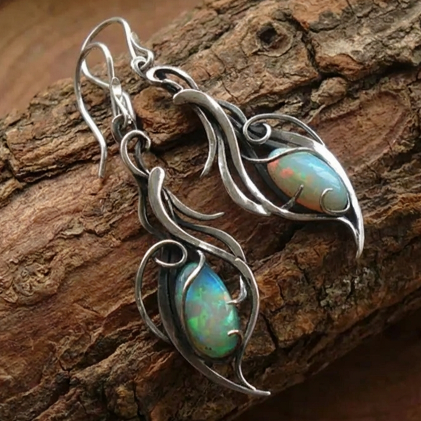 Vintage Blue Opal Silver Earrings
