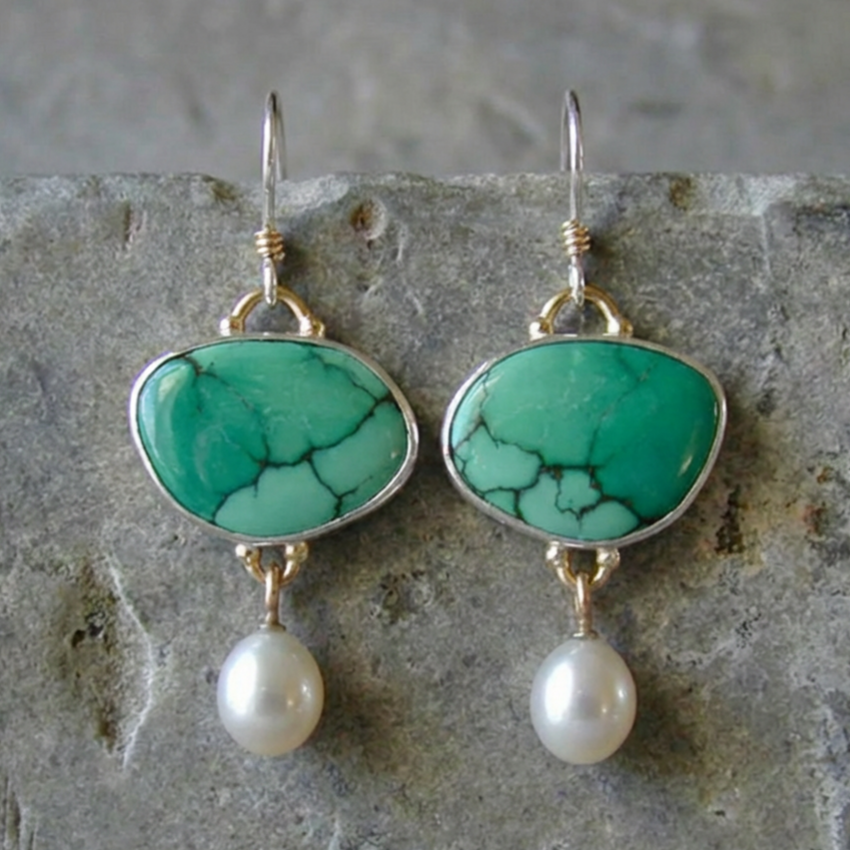 Vintage Turquoise Stone Pearl Earrings