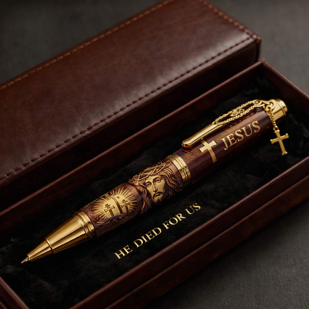 ✝️Sacred Worship Style Engraved Wood Pen with Jesus Portrait