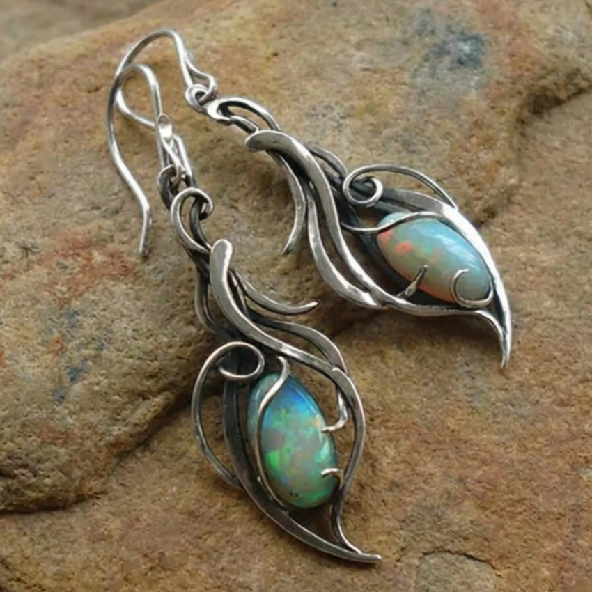 Vintage Blue Opal Silver Earrings