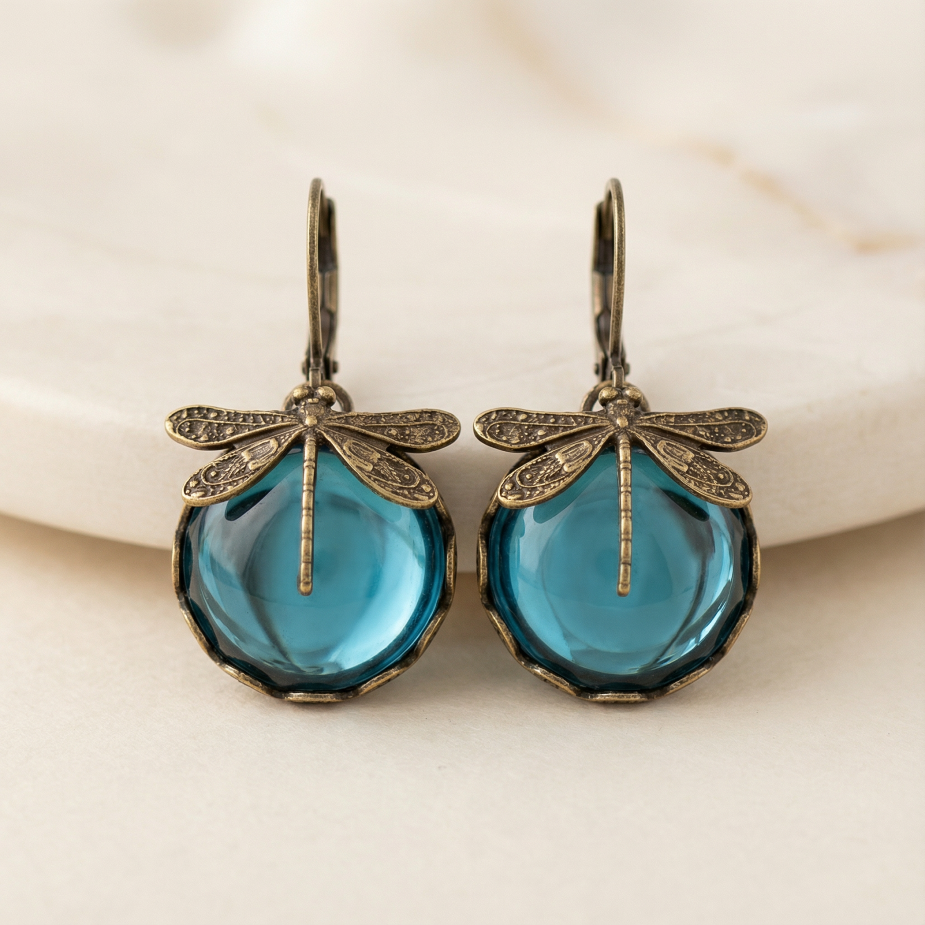 Spherical Dragonfly Earrings in Antique Gold