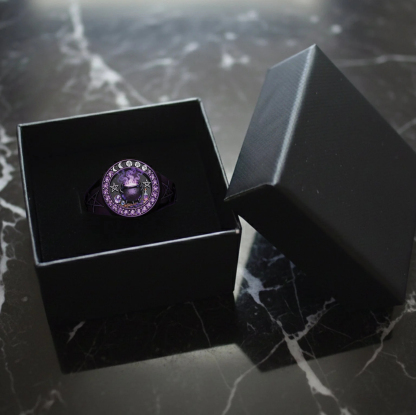 Witchy Vintage Purple Cauldron Crystal Magic Pentagram Signet Ring