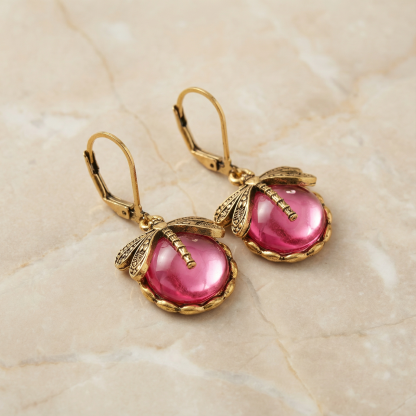 Spherical Dragonfly Earrings in Antique Gold
