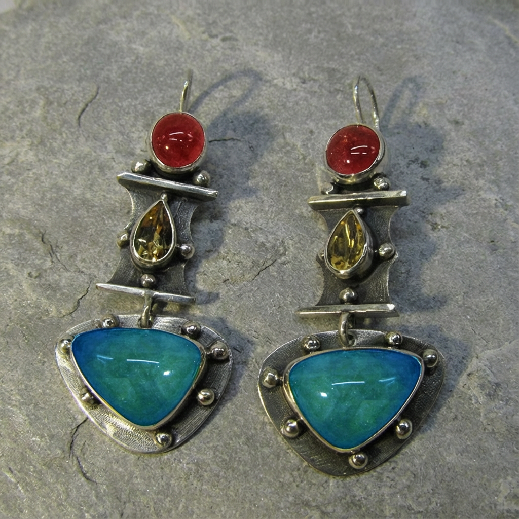 Vintage Water Drop Blue Zircon Earrings