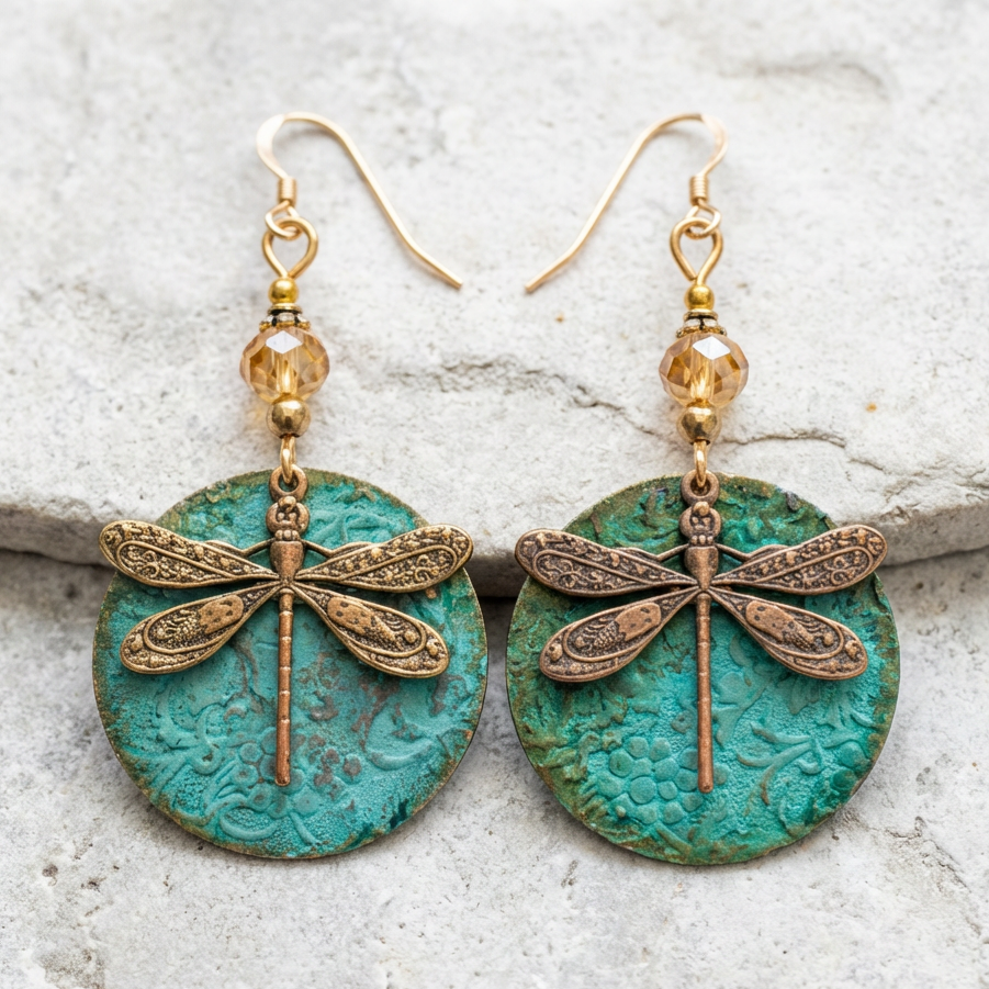 Vintage Dragonfly Golden Earrings