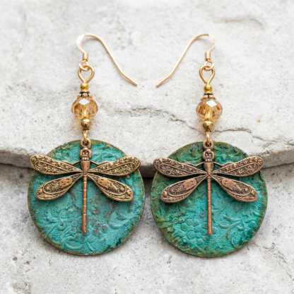 Vintage Dragonfly Golden Earrings
