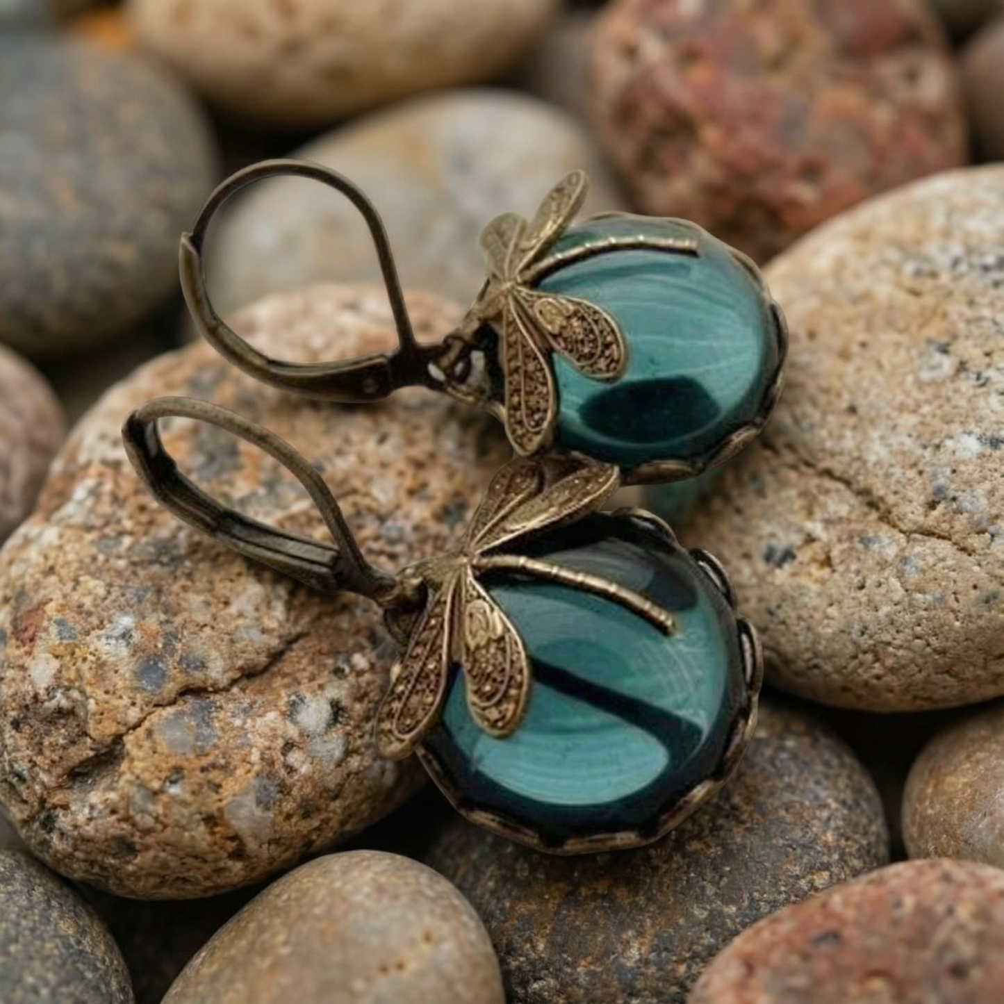Spherical Dragonfly Earrings in Antique Gold