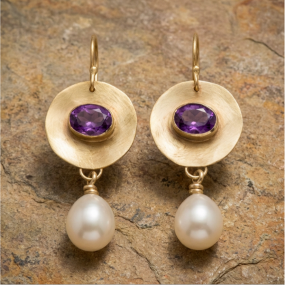 Vintage Golden Purple Zirconia Pearl Earrings