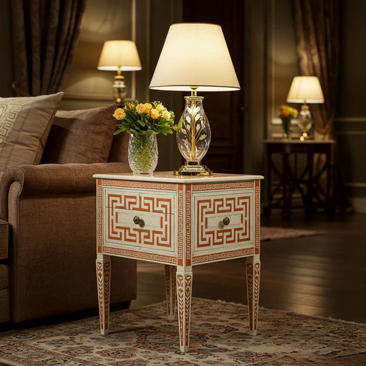 Vintage Decorative Side Table with Drawer | Luxury Handmade Bedside Table