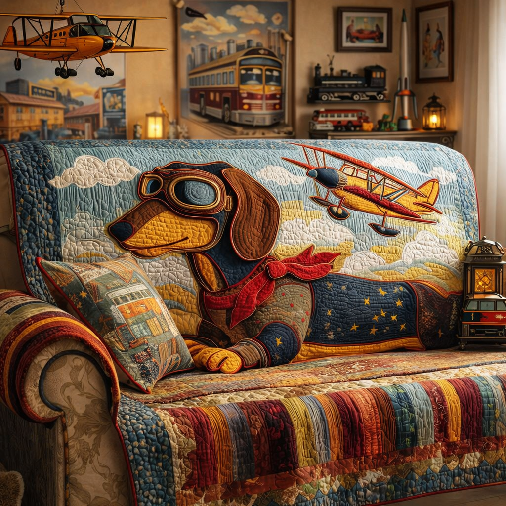 Pilot Pup Quilted Sofa Cover GFTOQM1118