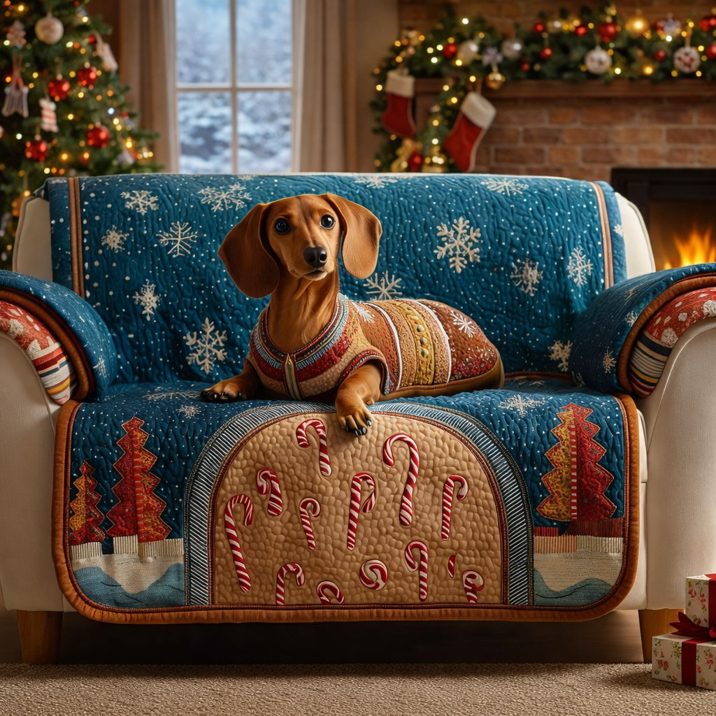 Candy Dachshund Quilted Sofa Cover GFTOQM1119