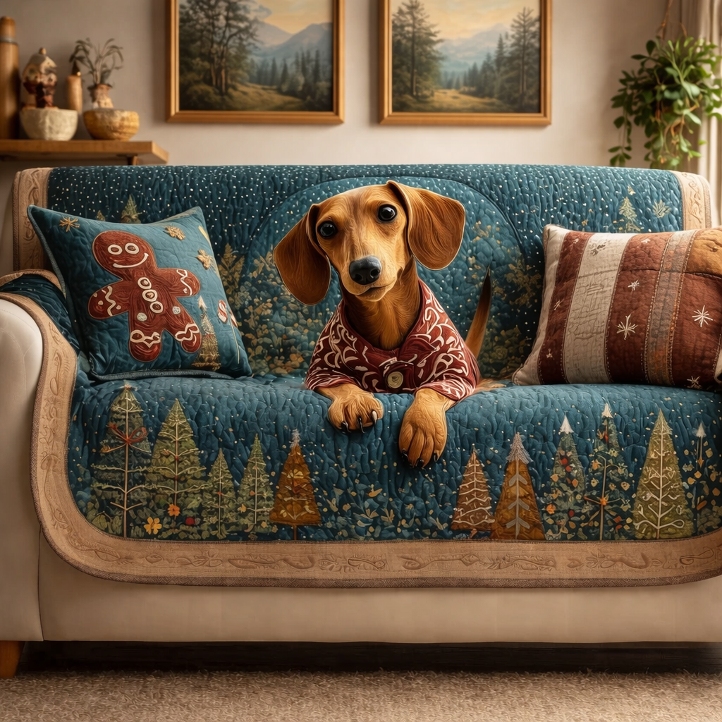Cookie Dachshund Quilted Sofa Cover GFTOQM1124