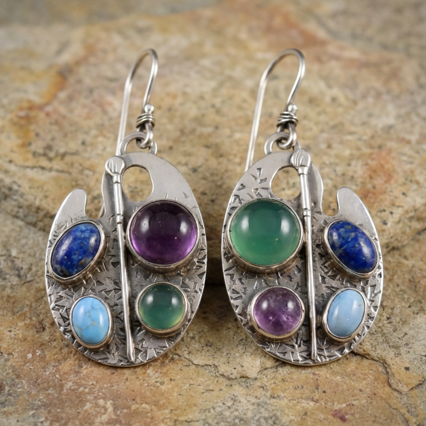 Vintage Colorful Natural Stones Earrings